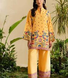 Yellow floral print crepe  fancy co-ord set for women