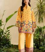 Yellow floral print crepe  fancy co-ord set for women