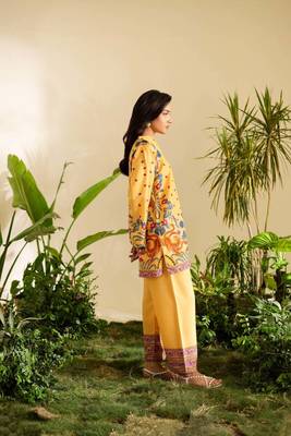 Yellow floral print crepe  fancy co-ord set for women 2