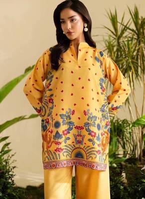 Yellow floral print crepe  fancy co-ord set for women 4