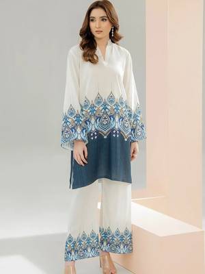 White floral print linen  fancy co-ord set for women 1
