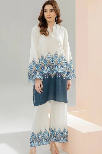 White floral print linen  fancy co-ord set for women