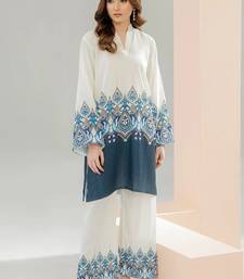 White floral print linen  fancy co-ord set for women
