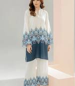 White floral print linen  fancy co-ord set for women