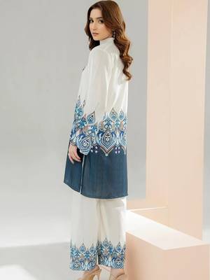 White floral print linen  fancy co-ord set for women 2