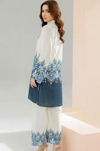 White floral print linen  fancy co-ord set for women