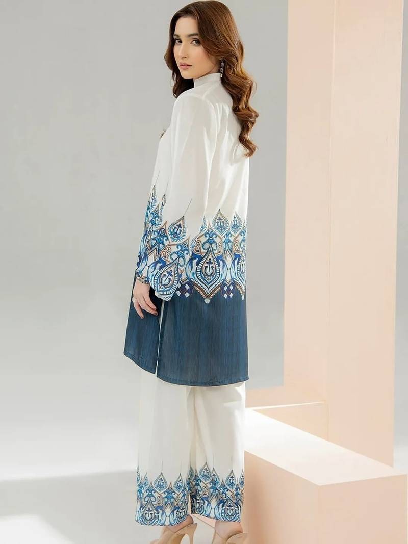 White floral print linen  fancy co-ord set for women