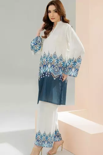 White floral print linen  fancy co-ord set for women