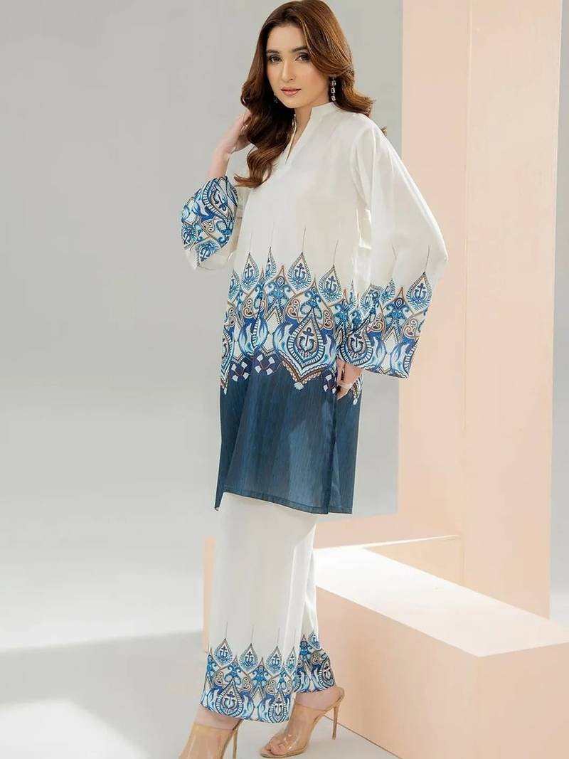 White floral print linen  fancy co-ord set for women