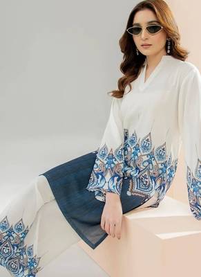 White floral print linen  fancy co-ord set for women 4
