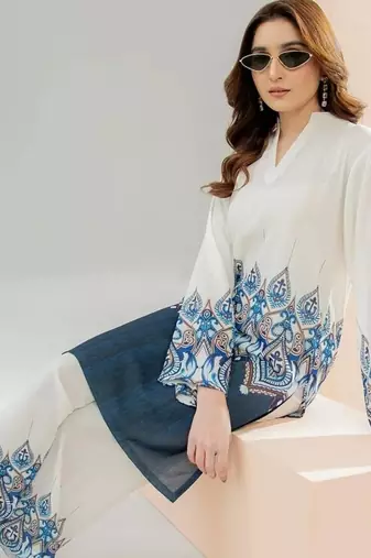 White floral print linen  fancy co-ord set for women