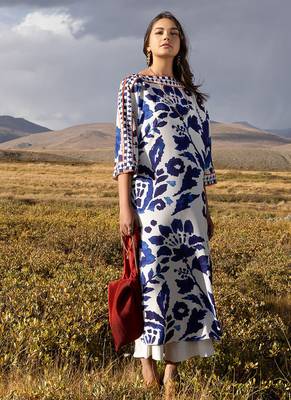 Blue floral print crepe  fancy co-ord set for women 1