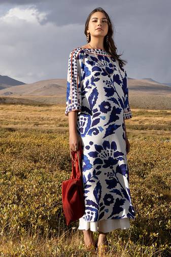 Blue floral print crepe  fancy co-ord set for women