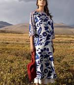 Blue floral print crepe  fancy co-ord set for women
