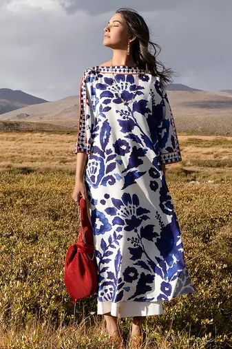 Blue floral print crepe  fancy co-ord set for women