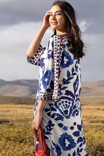 Blue floral print crepe  fancy co-ord set for women