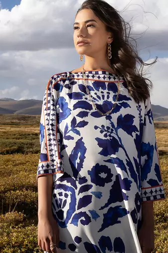 Blue floral print crepe  fancy co-ord set for women
