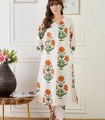 Floral Printed A-Line Cotton Kurta With Trouser