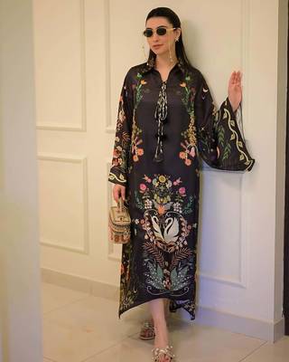 Black floral print crepe  fancy co-ord set for women 1