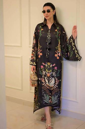 Black floral print crepe  fancy co-ord set for women