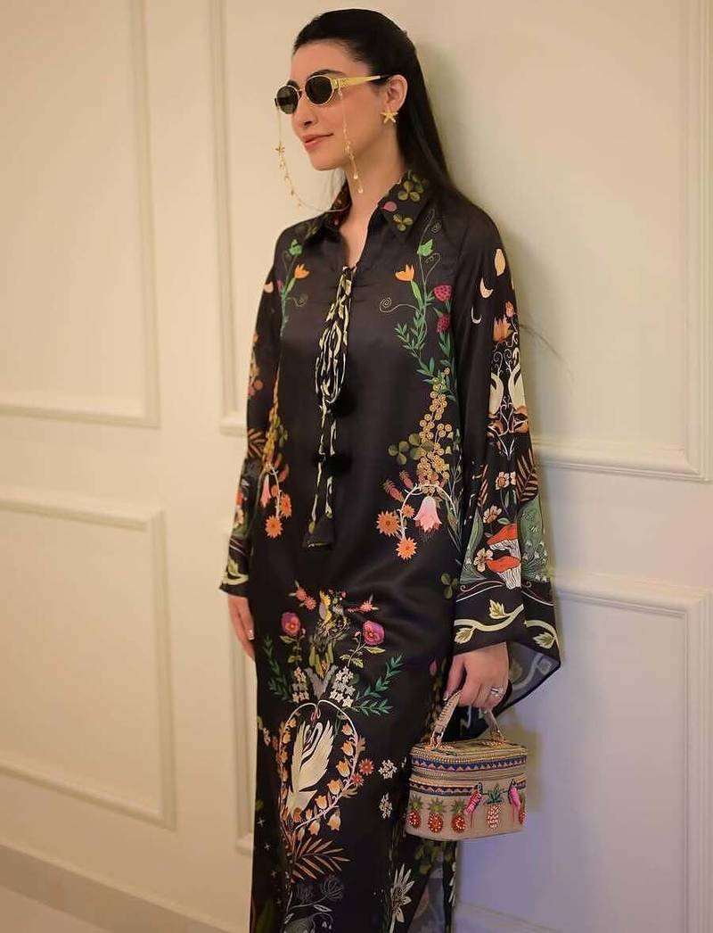 Black floral print crepe  fancy co-ord set for women