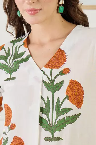 Floral Printed A-Line Cotton Kurta With Trouser