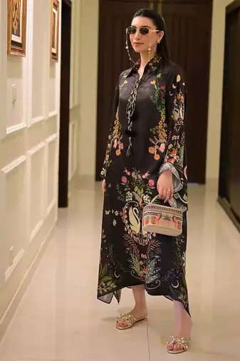 Black floral print crepe  fancy co-ord set for women