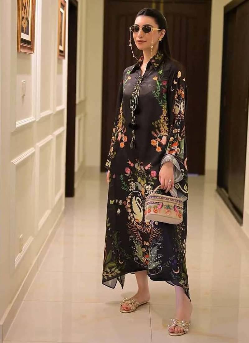 Black floral print crepe  fancy co-ord set for women