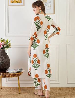 Floral Printed A-Line Cotton Kurta With Trouser 5
