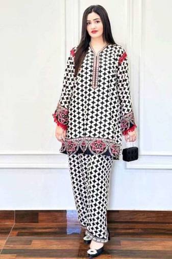 Black floral print crepe  fancy co-ord set for women