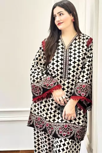 Black floral print crepe  fancy co-ord set for women