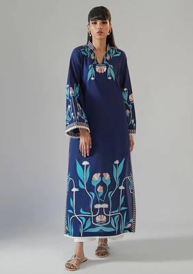 Blue floral print crepe  fancy co-ord set for women 1