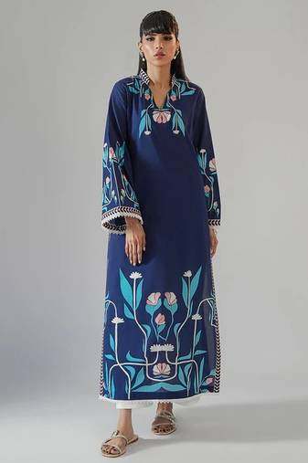 Blue floral print crepe  fancy co-ord set for women