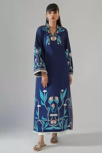Blue floral print crepe  fancy co-ord set for women