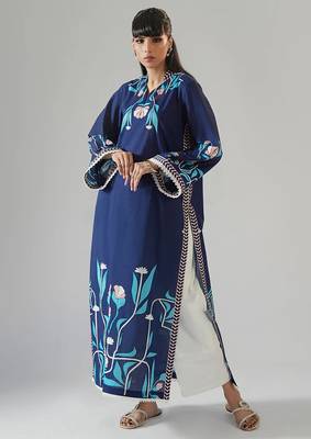 Blue floral print crepe  fancy co-ord set for women 2