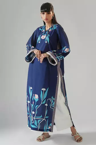 Blue floral print crepe  fancy co-ord set for women