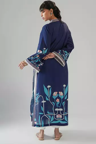 Blue floral print crepe  fancy co-ord set for women