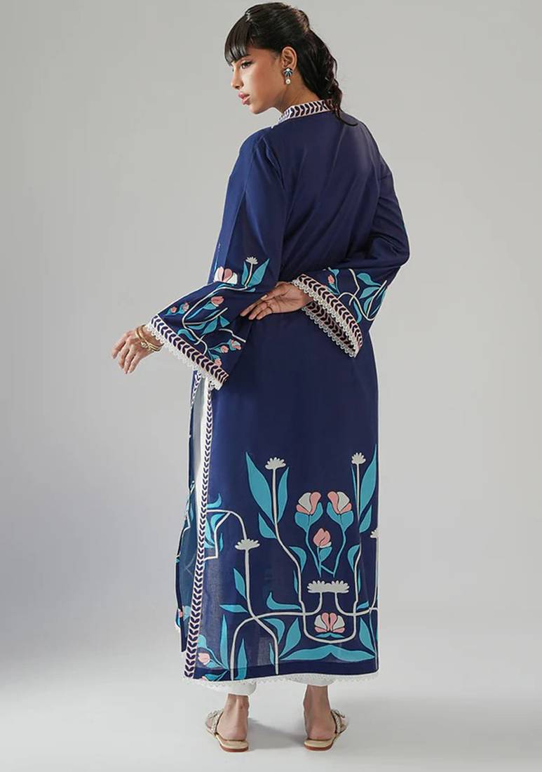 Blue floral print crepe  fancy co-ord set for women