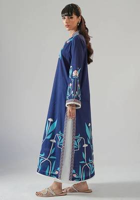 Blue floral print crepe  fancy co-ord set for women 4