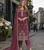 Purple chinon silk suit with embroidery & Sequin work