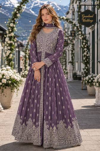 Dark purple chinon with Sequin embroidery salwar suit