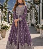 Dark purple chinon with sequence embroidery semi stitched salwar suit