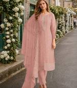 Pink heavy orgenza with embroidery straight salwar suit