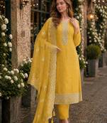 Yellow heavy orgenza with embroidery straight salwar suit