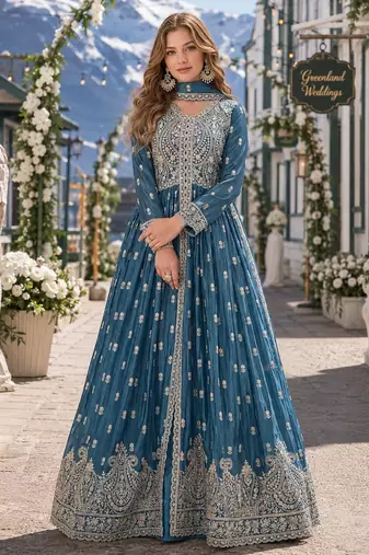 Teal chinon with Sequin embroidery salwar suit