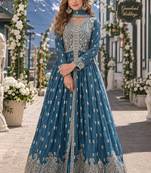 Teal chinon with sequence embroidery semi stitched salwar suit
