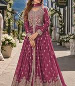 Magenta chinon with sequence embroidery semi stitched salwar suit