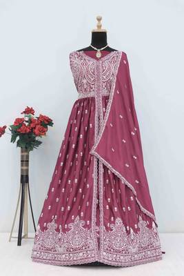Magenta chinon with sequence embroidery semi stitched salwar suit 2