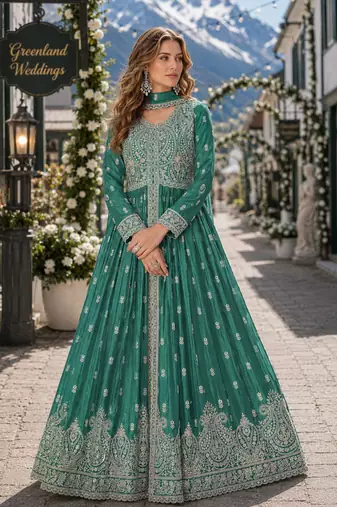 Green chinon with Sequin embroidery salwar suit