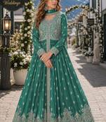 Green chinon with sequence embroidery semi stitched salwar suit